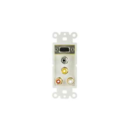 Cable Wholesale Decora Wall Plate Insert, White, with 1 VGA, 3.5mm Stereo and 3 RCA 301-5000